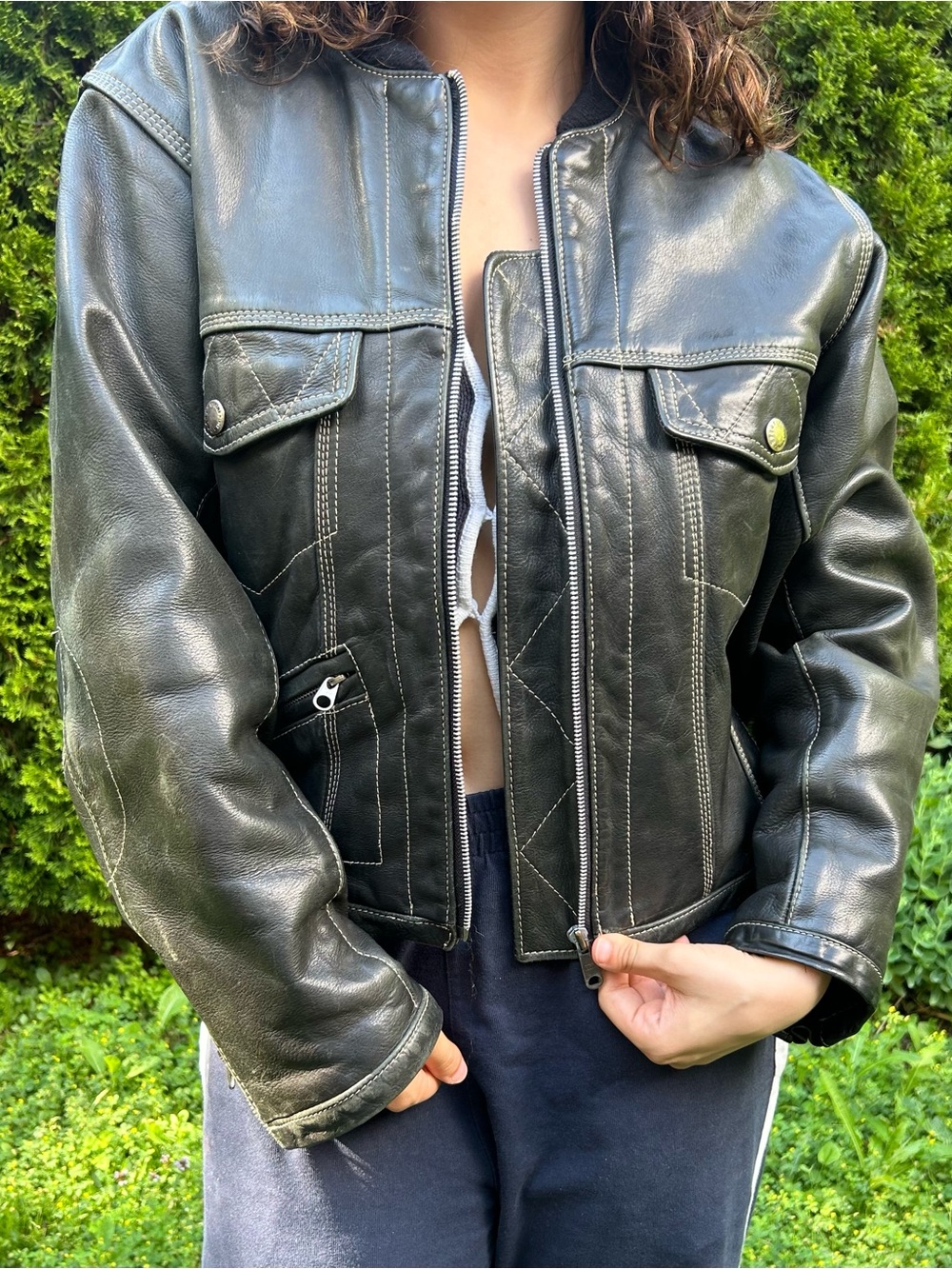 Black Leather Zip-Front Jacket